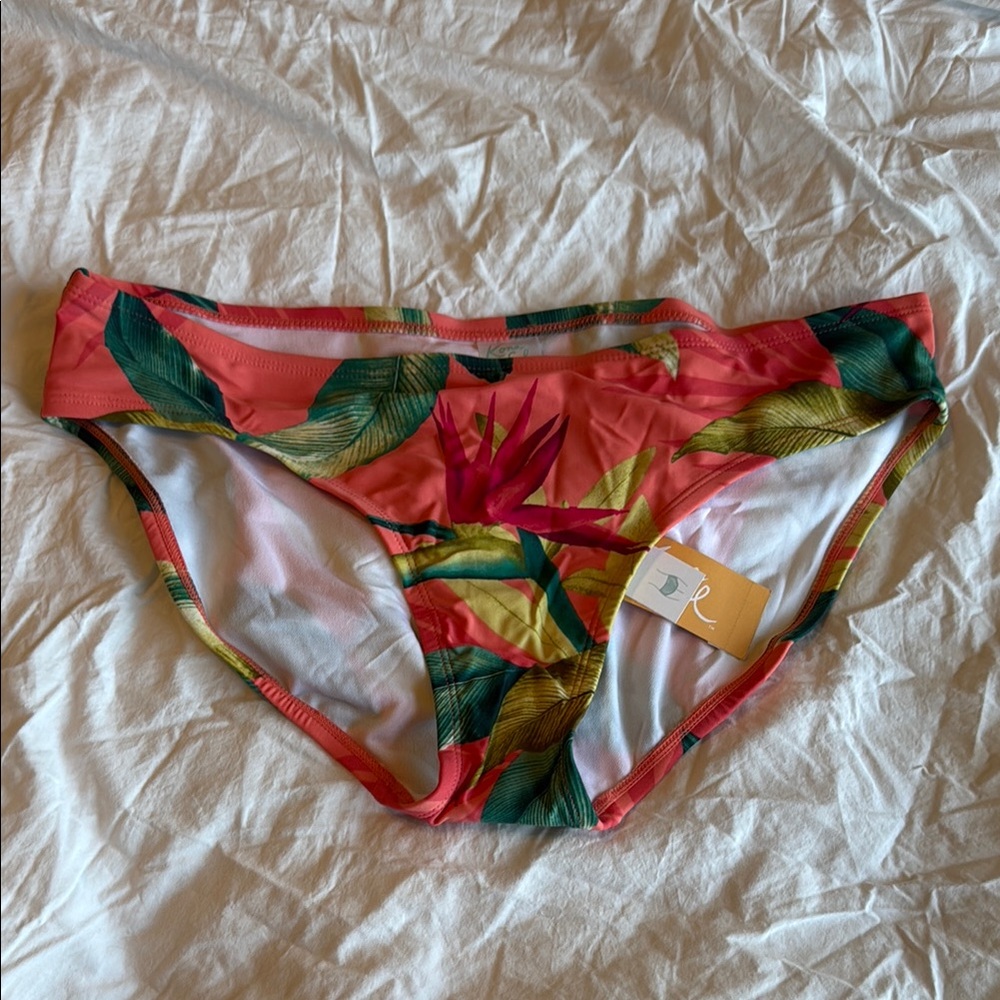 Kona Sol Tropical Print Bikini Bottom - Pink and Green